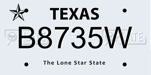 B8735W Texas License Plate