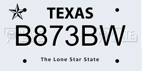 B873BW Texas License Plate