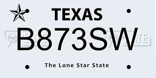 B873SW Texas License Plate
