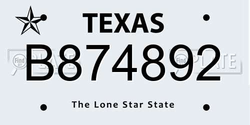 B874892 Texas License Plate