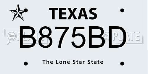 B875BD Texas License Plate