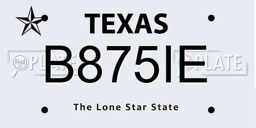 B875IE Texas License Plate