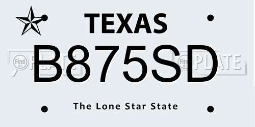 B875SD Texas License Plate