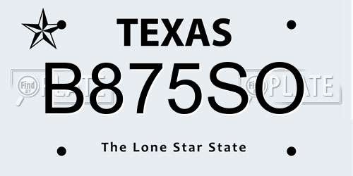 B875SO Texas License Plate