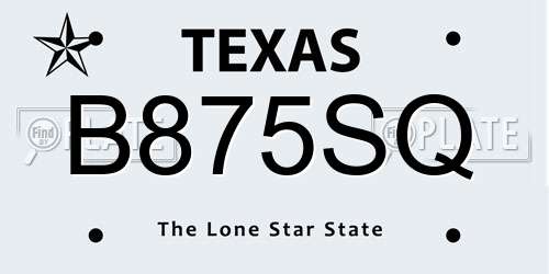 B875SQ Texas License Plate