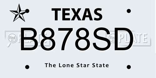 B878SD Texas License Plate