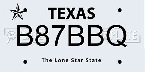 B87BBQ Texas License Plate