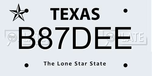 B87DEE Texas License Plate