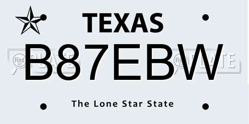 B87EBW Texas License Plate