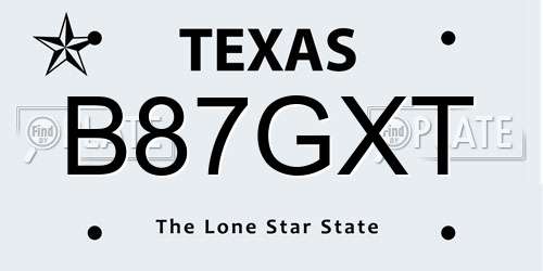 B87GXT Texas License Plate