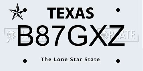 B87GXZ Texas License Plate