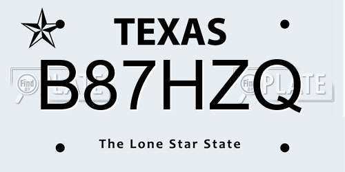 B87HZQ Texas License Plate