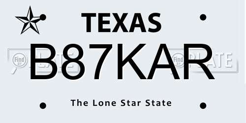 B87KAR Texas License Plate