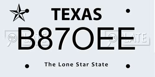 B87OEE Texas License Plate