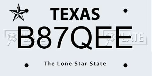 B87QEE Texas License Plate