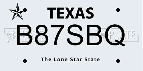 B87SBQ Texas License Plate