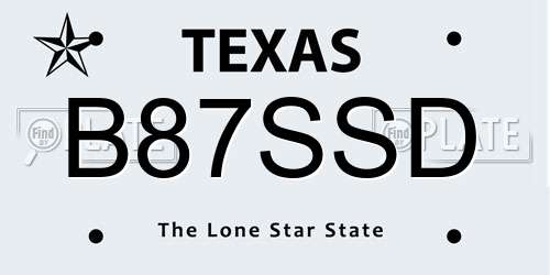 B87SSD Texas License Plate