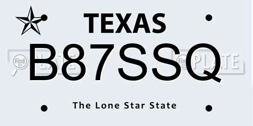 B87SSQ Texas License Plate