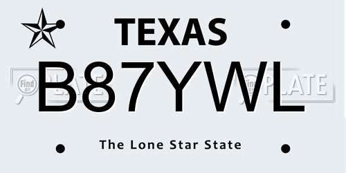 B87YWL Texas License Plate