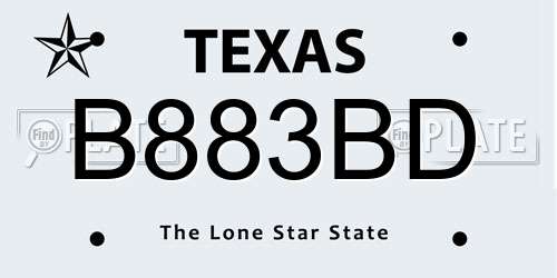 B883BD Texas License Plate