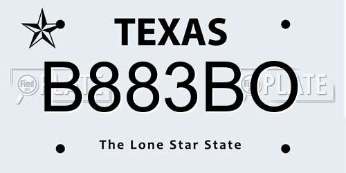 B883BO Texas License Plate