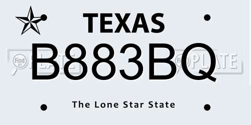 B883BQ Texas License Plate