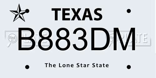 B883DM Texas License Plate