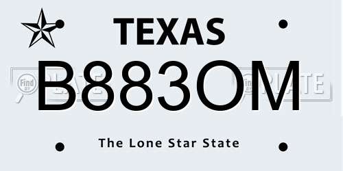 B883OM Texas License Plate