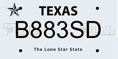 B883SD Texas License Plate