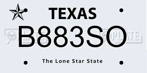 B883SO Texas License Plate