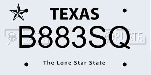B883SQ Texas License Plate
