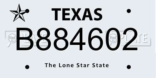 B884602 Texas License Plate