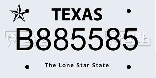 B885585 Texas License Plate