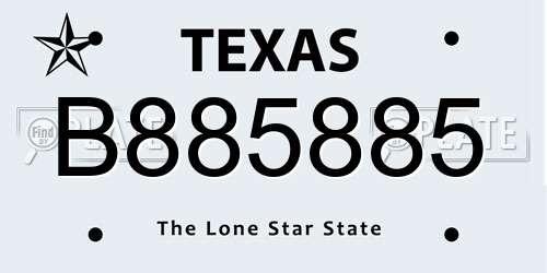 B885885 Texas License Plate