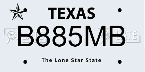 B885MB Texas License Plate