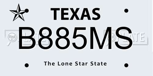 B885MS Texas License Plate
