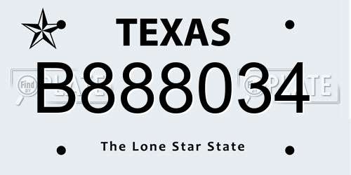 B888034 Texas License Plate