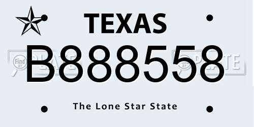 B888558 Texas License Plate