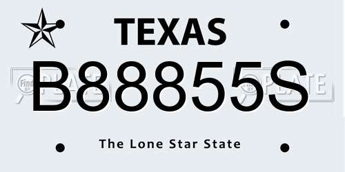 B88855S Texas License Plate