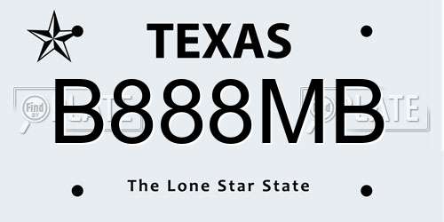 B888MB Texas License Plate