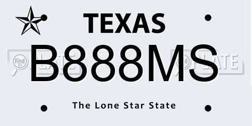 B888MS Texas License Plate