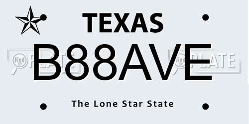 B88AVE Texas License Plate