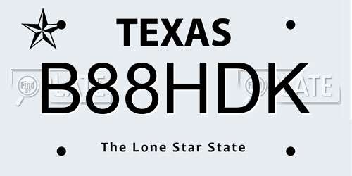 B88HDK Texas License Plate