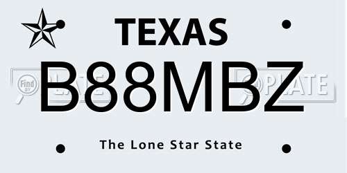 B88MBZ Texas License Plate