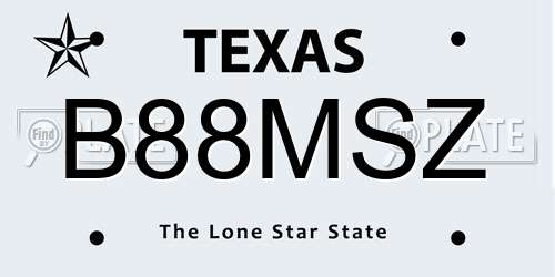 B88MSZ Texas License Plate