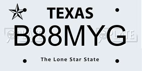 B88MYG Texas License Plate