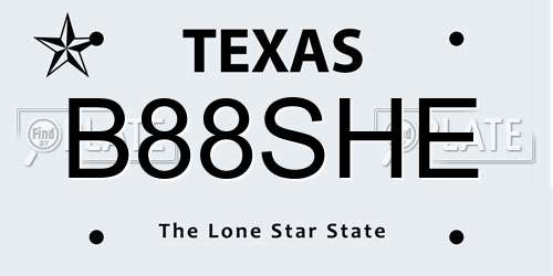 B88SHE Texas License Plate