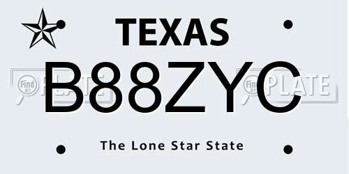 B88ZYC Texas License Plate