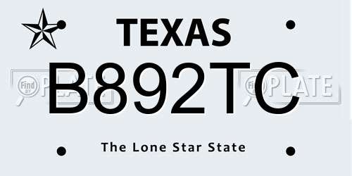 B892TC Texas License Plate