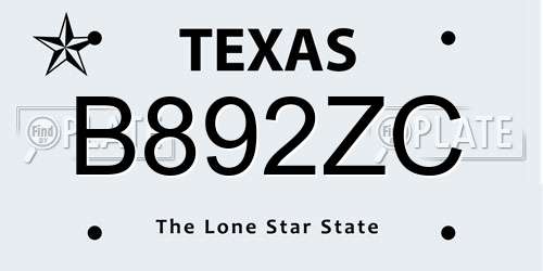 B892ZC Texas License Plate